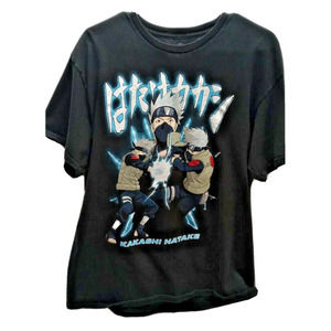 Retro Naruto Shippuden Black T-Shirt Kakashi Hatake 2002 Masashi Anime Mens L